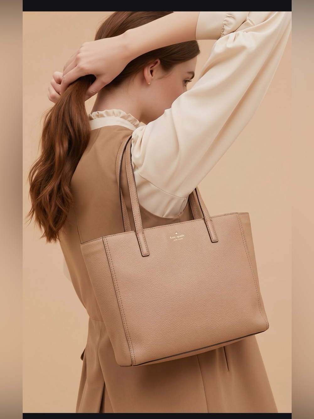 kate spade Pebble Leather Tote in Beige